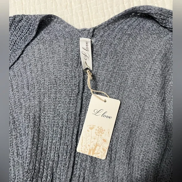 Women's Cozy Slate Blue Knit Open Cardigan - Picture 2 of 6